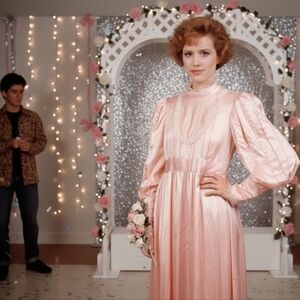 🌸 Vintage 80s Handmade Satin Gown Puff Sleeve L 🎀